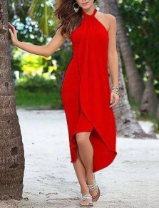 Дамска асиметрична рокля H3628 червен 