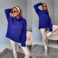 Дамски пуловер с поло яка K87128 син