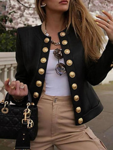 Дамско кожено сако с копчета NI199 черен