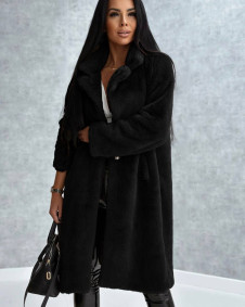 Дамско пухкаво дълго палто K21841 черен 