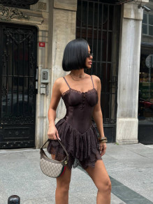 Дамска къса ефектна рокля 1577 кафяв